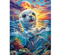 Seal in The Ocean at Sunset Puzzle 1000 Pezzi Per Neonati E Bambini Science Fiction Magical Dream Cartone Atossico Resistente Difficoltà Bassissima Per Attività Educative A Casa Qualità Sicura Certifi