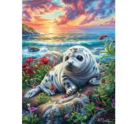 Seal on A Tropical Beach at Sunset Puzzle 300 Pezzi Rompicapo Creativo Artistico Science Fiction Magical Dream Stimolo Della Creatività Attività Per Il Tempo Libero Regalo Per Persone Creative 300 PC