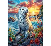 Seal on A Tropical Beach at Sunset Puzzle 300 Pezzi Rompicapo Creativo Artistico Science Fiction Magical Dream Stimolo Della Creatività Attività Per Il Tempo Libero Regalo Per Persone Creative 300 PC