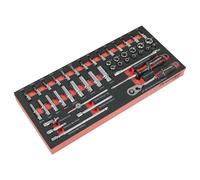 Sealey 0.6cmD Metrico Profondo & Standard Presa Set Con Portattrezzi Torx & Hex