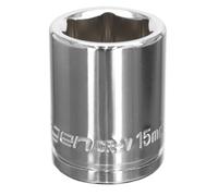 Sealey 1cmSq Chiavi a Bussola 15mm Walldrive Cromato Standard Lunghezza S0582