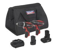 Sealey 2 X 12V SV12 Serie Cordless Potenza Strumento Kit Combo 2 Batterie