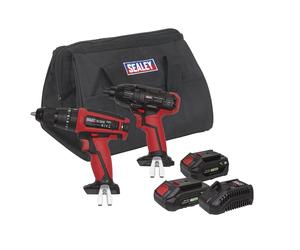 Sealey 2x 20V SV20 Serie Cordless 13mm Trapano Combi & 0.6cmHex Drive Urto Driv