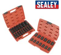 Sealey 2x Impact Presa Set - Standard + Profondo 1.3cm Sq Dr Nero 10-32mm