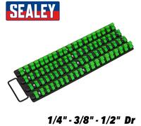 Presa Ferroviario Vassoio 0.6cm, 1cm & 1.3cmSq Drive - Hi-Vis Verde - Sealey