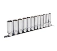 Sealey Metrico Presa Set 12pc 1cmSq Drive Profondo Serratura Su 6pt Cromo AK2744