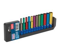 Sealey Metrico Multicolore Presa Set 12pc 0.6cmSq Drive 6pt Profondo AK282D