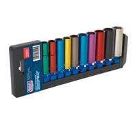 Sealey Metrico Multicolore Presa Set 10pc 1cmSq Drive 6pt Profondo AK285D