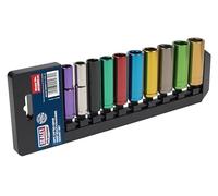 Sealey ak285d Multicolore Socket Set 10pc profonda 3/8 sq Drive 6pt Walldrive® Metric