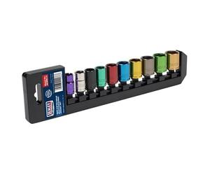 Sealey ak285d Multicolore Socket Set 10pc profonda 3/8 sq Drive 6pt Walldrive® Metric