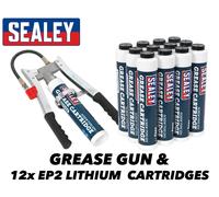 Sealey AK4403 Doppio Leva Grasso Pistola + 12pk EP2 Litio a Vite Cartdridges