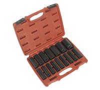 Sealey AK5816M Impact Presa Set 16pc 1/2" Sq Drive Profondo Metrico - Rosso, 1/2 inch