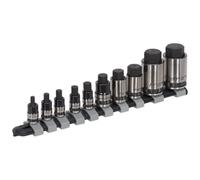 Sealey Esagonale Presa Punta Set 10pc Stubby 0.6cm,1cm & 1.3cmSq Disk Nero Serie