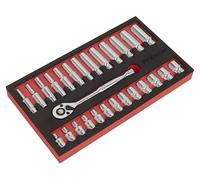 Sealey Metrico Chiave a Cricchetto E Set Bussole 27pc 0.6cmD Profondo E Standard