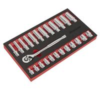 Sealey Metrico Chiave a Cricchetto E Set Bussole 25pc 1cmD Profondo Poco AK66722