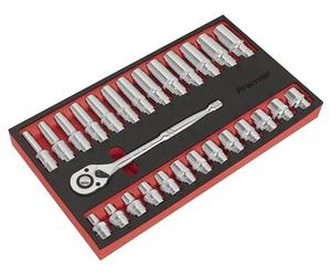 Sealey AK66723 - Set di chiavi a cricchetto e chiavi a bussola da 1/2", 27 pezzi