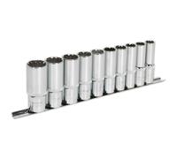 Presa Set 10pc Profondo 1.3cmSq Drive Totale Drive - Sealey AK70610D Nuovo