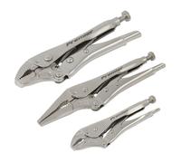 Sealey Bloccaggio Pinze Set 3pc Morsa Impugnatura Stile 2 X Testa Curva E Naso