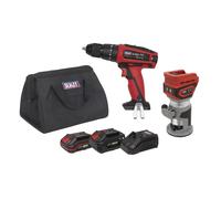 Sealey Cordless Fresa Verticale & Trapano Combi Kit 2 Batterie 2 X 20V Serie