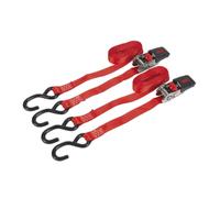 Sealey Cricchetto Cinghie 25mm X 4m Fettuccia IN Poliestere Con GANCI A S 800kg