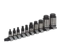 Sealey Esagonale Presa Punta Set 10pc Stubby 0.6cm,1cm & 1.3cmSq Disk Nero Serie