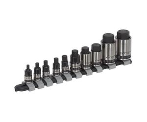 Sealey Esagonale Presa Punta Set 10pc Stubby 0.6cm,1cm & 1.3cmSq Disk Nero Serie