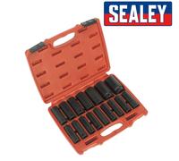 Sealey Impact Metrica Profonda Prese 1.3cm Sq Dr Nero IN Modellato Borsa 10-32mm