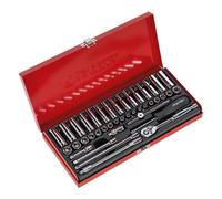 Sealey Metric Imperial Presa Set 41pc 0.6cmSq Drive 6pt Profondo E Standard