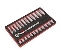 Sealey Metrico Chiave a Cricchetto E Set Bussole 25pc 1cmD Profondo Poco AK66722