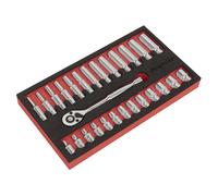 Sealey Metrico Chiave a Cricchetto E Set Bussole 27pc 0.6cmD Profondo E Standard