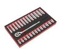 Sealey Metrico Chiave a Cricchetto E Set Bussole 27pc 1.3cmD Profondo E Standard