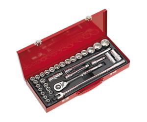 Sealey Metrico Imperiali Presa Set 32pc 1.3cmD 6pt Lunghezza Standard AK693