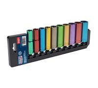 Sealey Metrico Multicolore Presa Set 10pc 1.3cmSq Drive 6pt Profondo AK288D