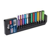 Sealey Metrico Multicolore Presa Set 12pc 0.6cmSq Drive 6pt Profondo AK282D