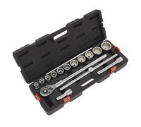 Sealey Metrico Presa Set 1.9cmD 12 Punto Walldrive 15pc Standard Lungo AK2583