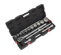 Sealey Metrico Presa Set 1.9cmD 12 Punto Walldrive 15pc Standard Lungo AK2583