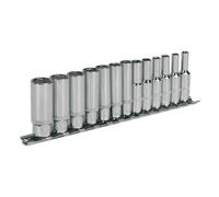 Sealey Metrico Presa Set 13pc 0.6cmSq Drive Profondo Walldrive AK2692