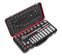 Sealey Metrico Presa Set 32pc Profondo E Poco Singolo Esagono Raso Finire AK7922