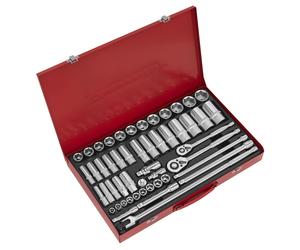 Sealey Metrico Presa Set 50pc 1cm & 1.3cmD 6pt Profondo E Standard AK6942