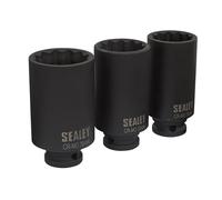 Sealey Metrico Profondo Urto Hub Dado Presa Set 3pc 12-Point 1.3cmSq Drive SX051