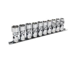 Sealey Metrico Snodo Universale Presa Set 10pc 1cmSq Drive 6pt Walldrive AK2710