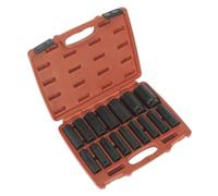 Sealey Metrico Urto Presa Set 16pc 1.3cmSq Drive Profondo con Scatola AK5816M