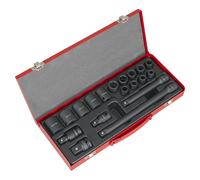Sealey Metrico Urto Presa Set 19pc 1.3cmSq Drive Singolo Esagonale con Scatola