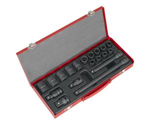 Sealey Metrico Urto Presa Set 19pc 1.3cmSq Drive Singolo Esagonale con Scatola