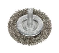 Sealey Piatto Spazzola Metallica Acciaio Inox 50mm 6mm Albero SFBS50