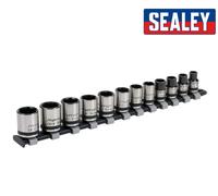 Sealey Premier Nero Presa Set Ferroviario - 1cm Drive - Metrico 8mm - 19mm