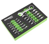Sealey S0633 - Set di 12 chiavi fisse combinate con testa a cricchetto, corte, sistema metrico