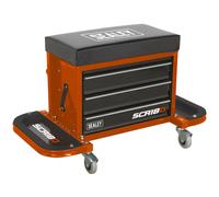 Sealey SCR18O Sedia Da Meccanico E Cassetta Degli Attrezzi - Arancione