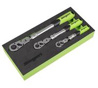 Sealey Siegen S01297 - Set di 3 chiavi a cricchetto estensibili con testa flessibile, con vassoio in schiuma EVA