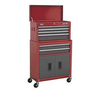 Sealey Topchest/Rollcab Combinazione con 6 cassetti con Guide con Cuscinetti a Sfera, Colore: Rosso/Grigio